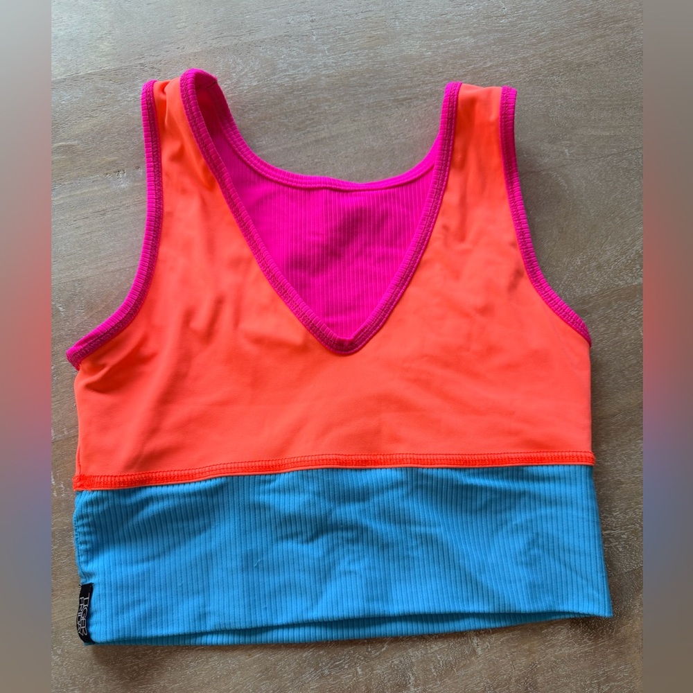 Colorblock Neon Crop Top - Pink, Orange & Blue